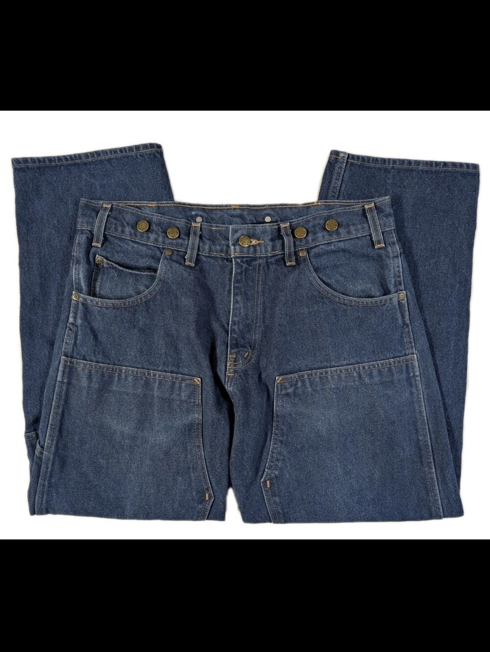 Prison Blues Double Knee Work Jeans Mens 36x30 Suspender Buttons Denim USA Made